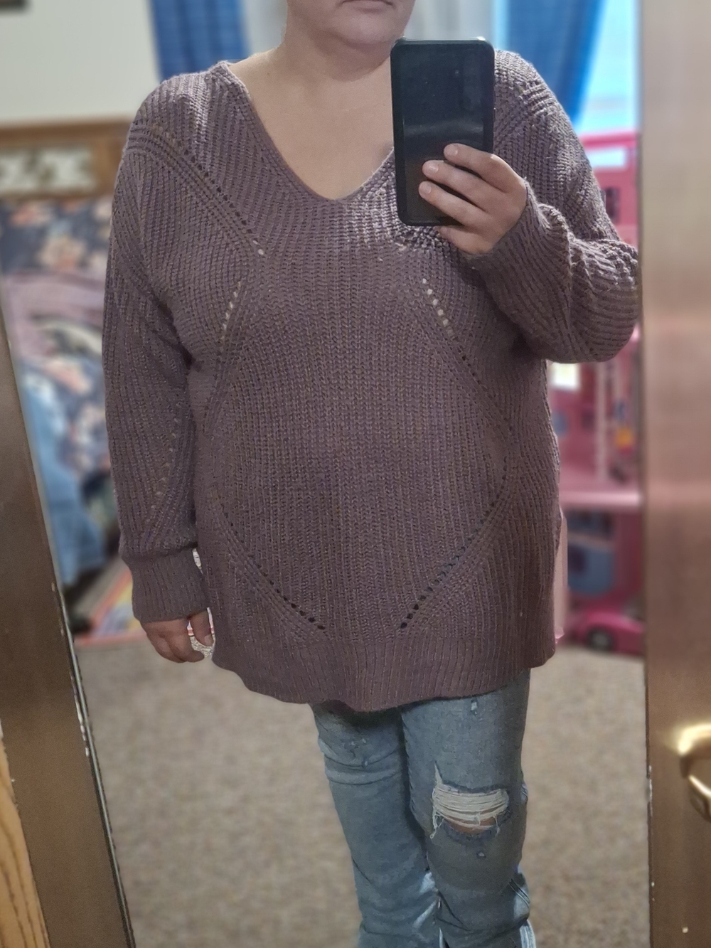 It's Our Time V-Neck Chunky Knit Sweater in Mauve
